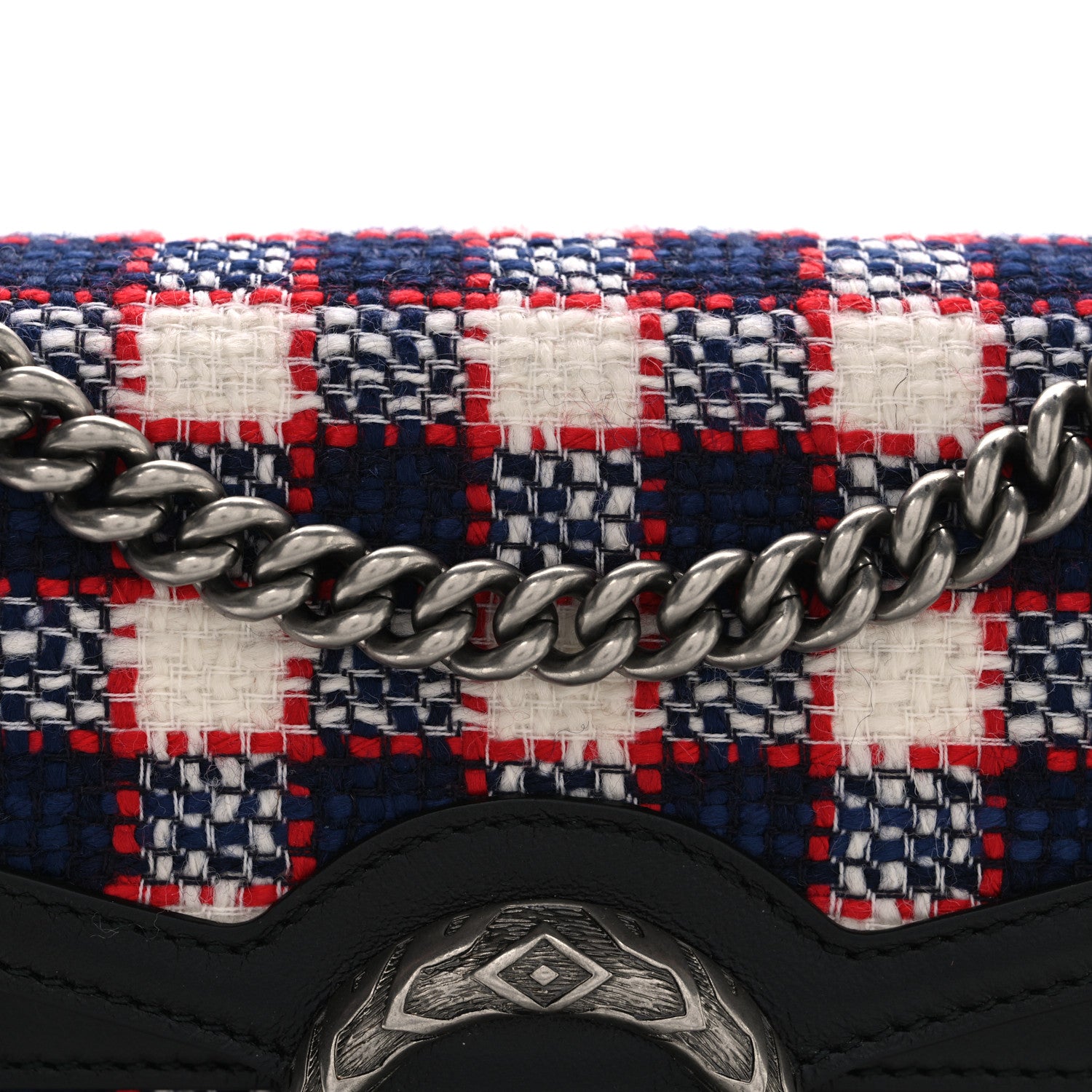 Gucci Vintage Tweed Check Small Dionysus Shoulder Bag White Hibiscus Red Marine 8 of 10