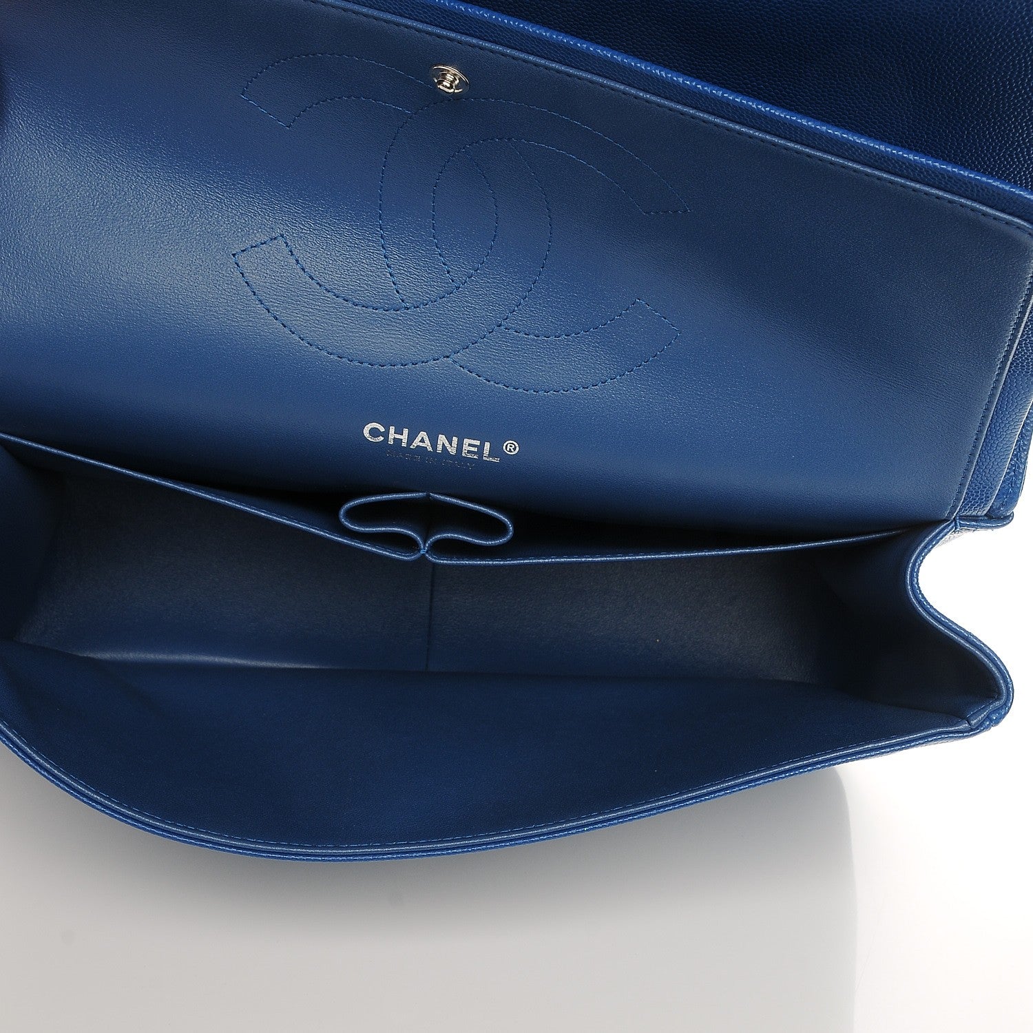 Chanel Caviar Chevron Quilted Jumbo Double Flap Blue 5 of 7