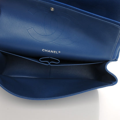 Chanel Caviar Chevron Quilted Jumbo Double Flap Blue 5 of 7