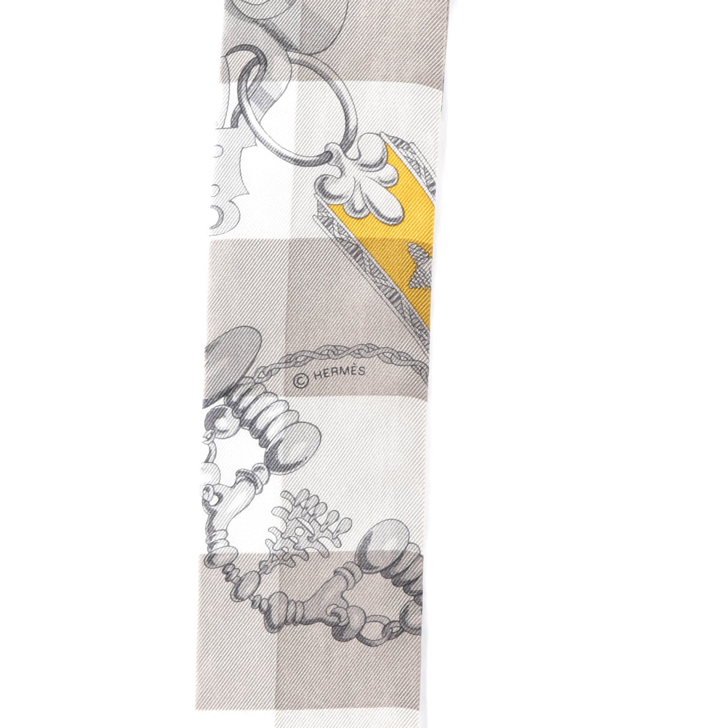 Hermes Silk Mors Et Gourmettes Vichy Twilly Etoupe Jaune Vif White 3 of 4