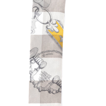 Hermes Silk Mors Et Gourmettes Vichy Twilly Etoupe Jaune Vif White 3 of 4