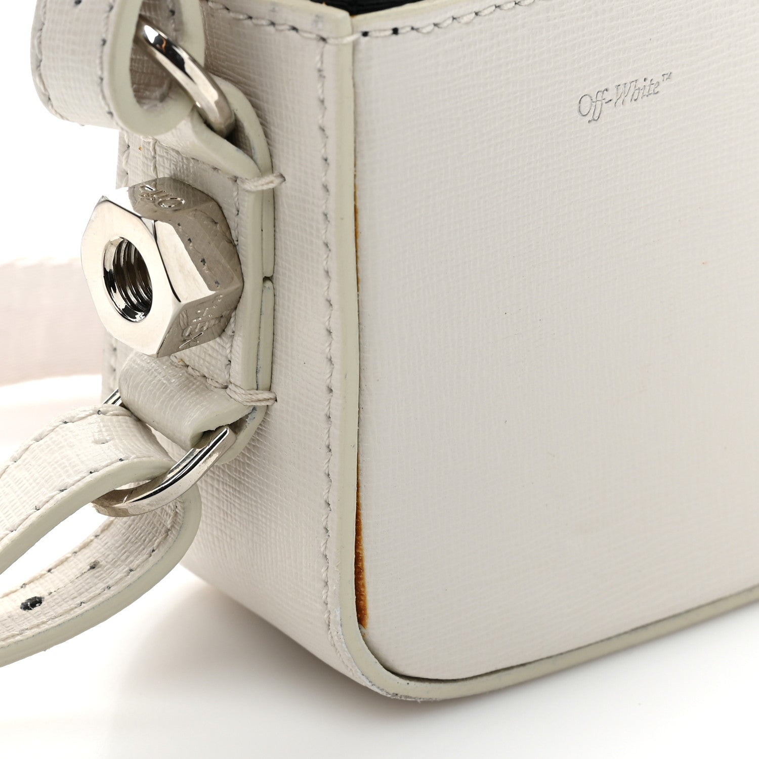 Off-White Saffiano Striped Baby Diag Binder Clip Bag White Black 12 of 14