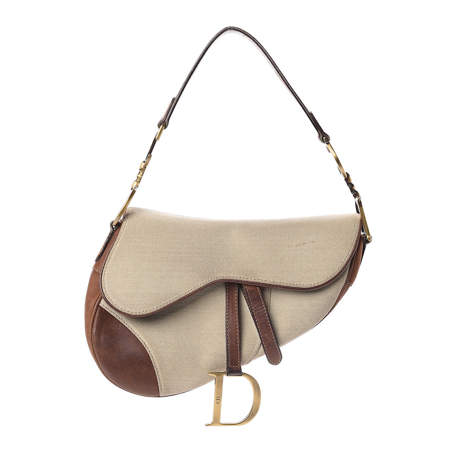 Christian Dior Canvas Calfskin Saddle Bag Beige 1 of 8