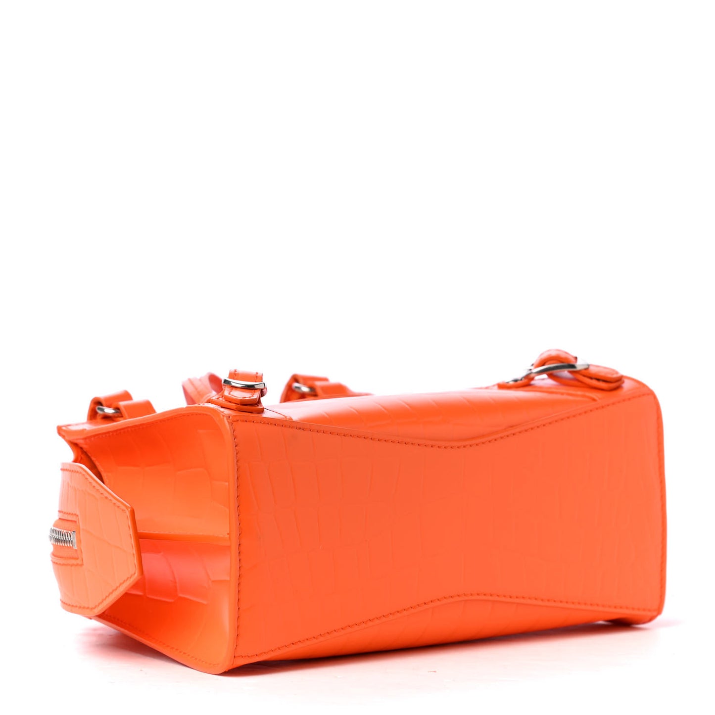 Semi Shiny Calfskin Crocodile Embossed Neo Classic Silver Hardware Mini City Orange