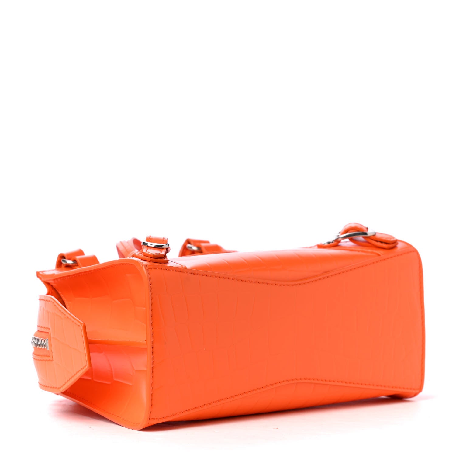 Balenciaga Semi Shiny Calfskin Crocodile Embossed Neo Classic Silver Hardware Mini City Orange 3 of 4