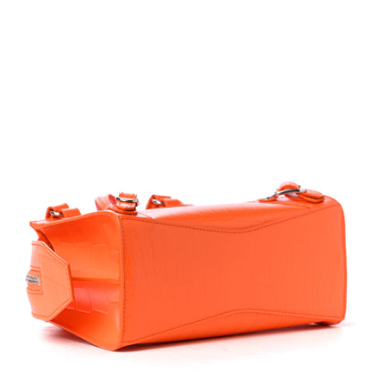Balenciaga Semi Shiny Calfskin Crocodile Embossed Neo Classic Silver Hardware Mini City Orange 3 of 4