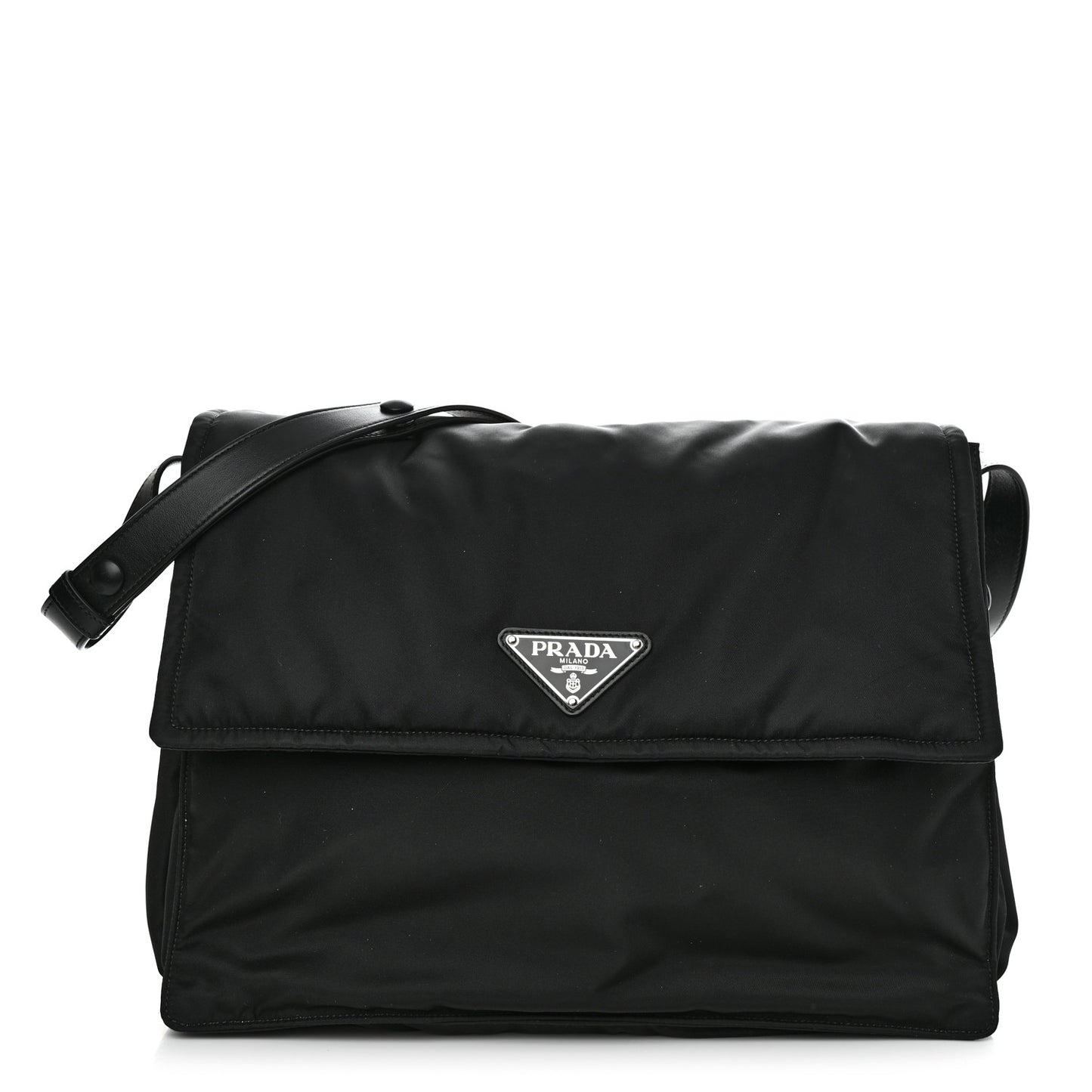 Re-Nylon Vitello Padded Large Flap Shoulder Bag Black