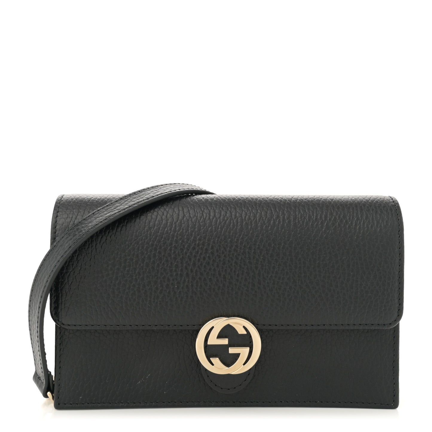 Dollar Calfskin Interlocking G Chain Wallet Black