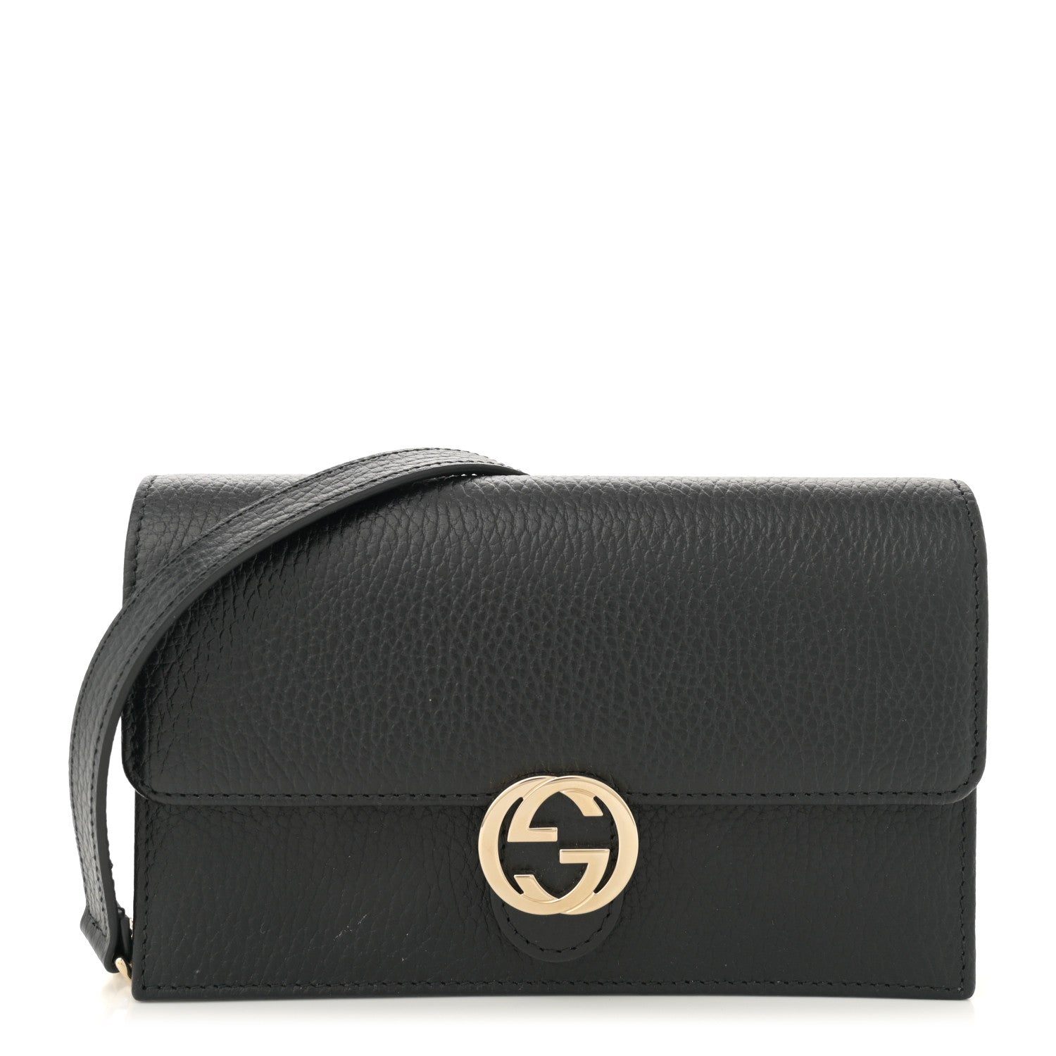 Gucci Dollar Calfskin Interlocking G Chain Wallet Black 1 of 11