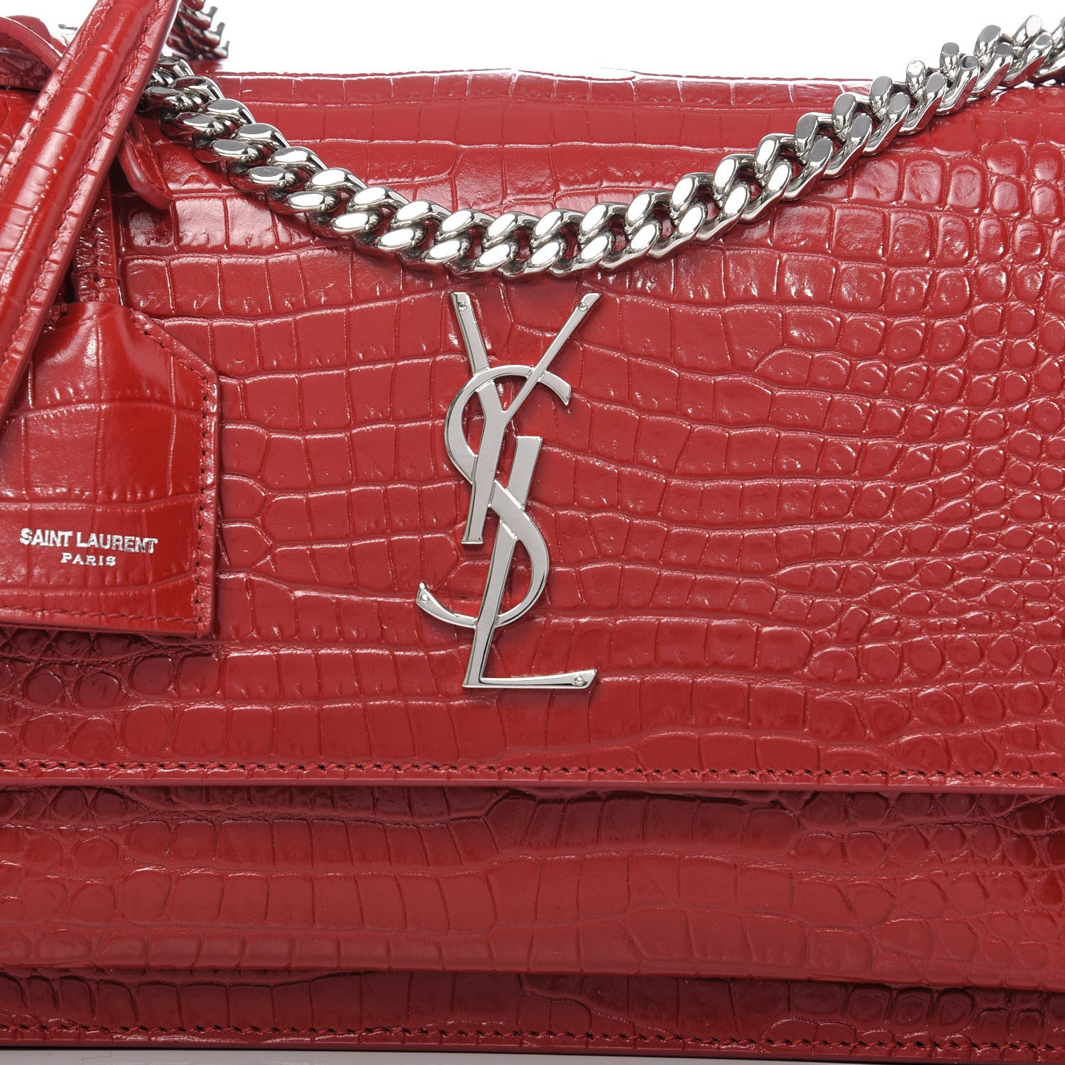 Saint Laurent Calfskin Crocodile Embossed Medium Monogram Sunset Rouge Eros 10 of 10