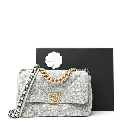 Chanel Tweed Quilted Medium Chanel 19 Flap Grey Ecru 11 of 11