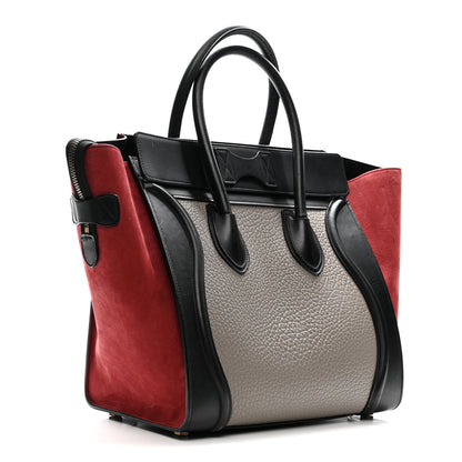 Celine Bullhide Calfskin Suede Mini Tri-Color Luggage Dark Ruby 3 of 12