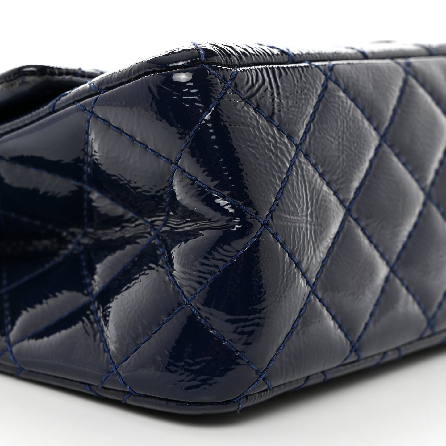 Distressed Patent Quilted 2.55 Reissue 227 Flap Dark Blue