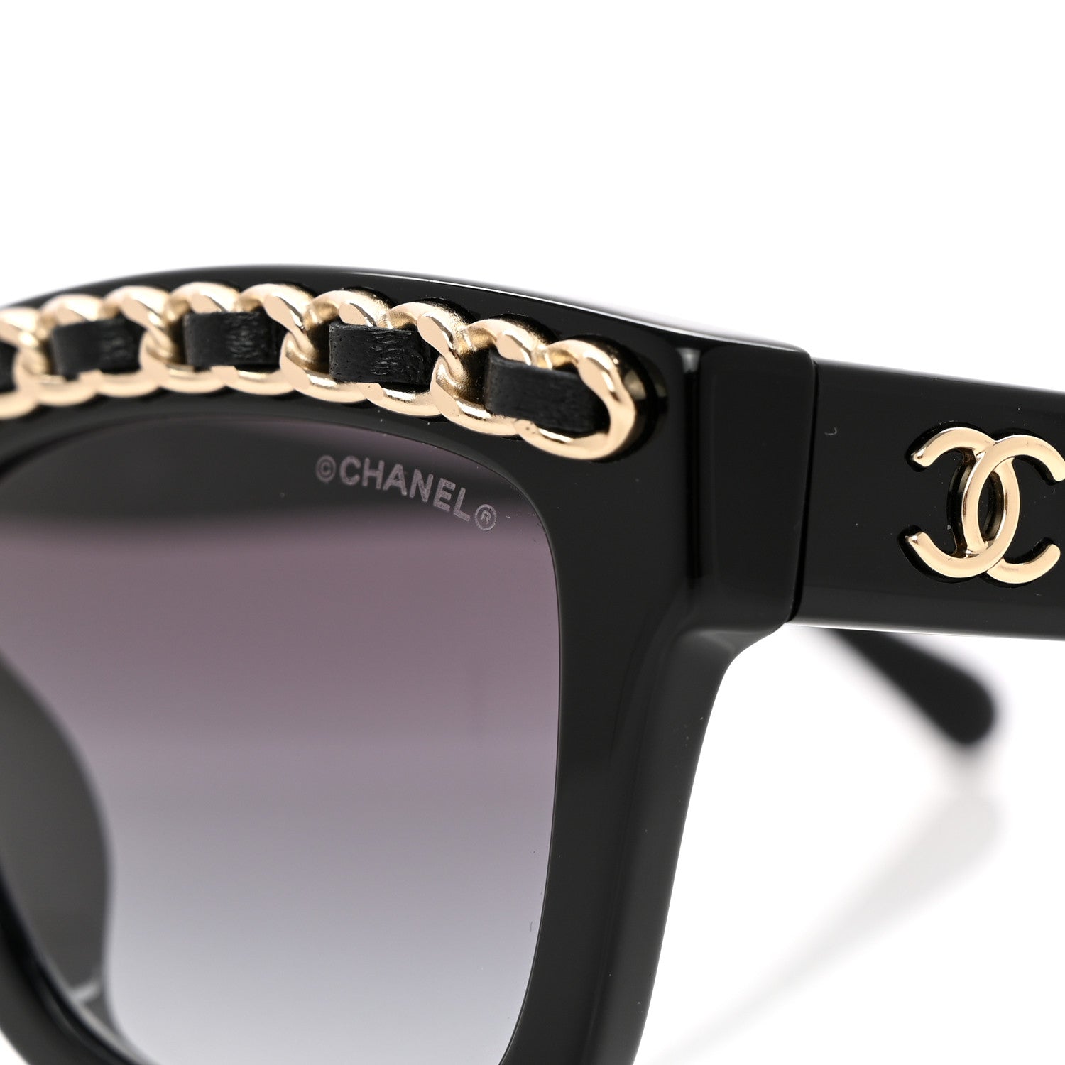 Chanel Acetate Calfskin Chain Rectangle Sunglasses 71626A Black 6 of 6