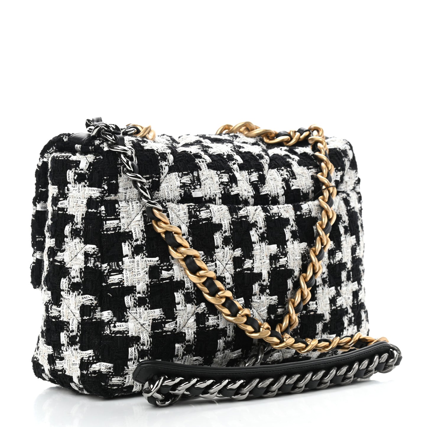 Tweed Quilted Large Chanel 19 Flap Black Ecru White
