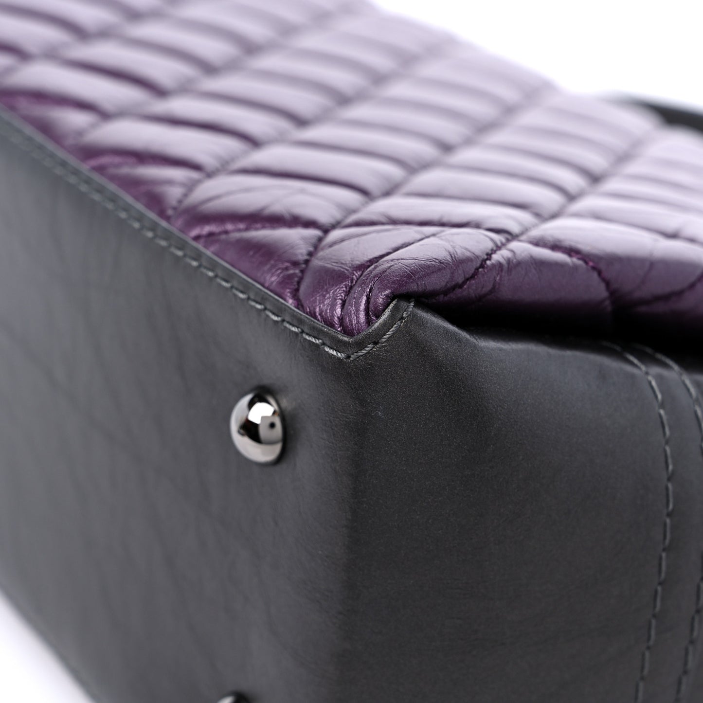 Metallic Calfskin Medium Lady Pearly Flap Dark Purple