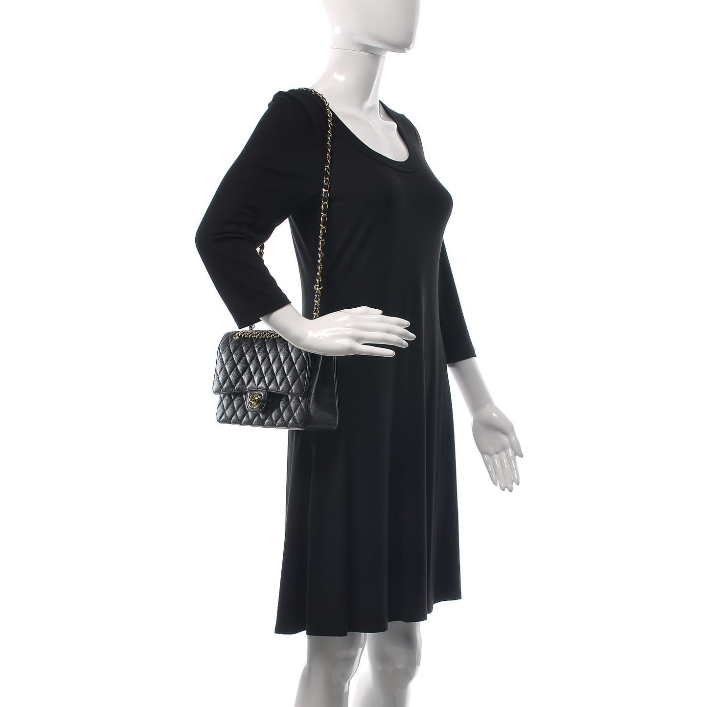 Caviar Quilted Medium Double Flap Black