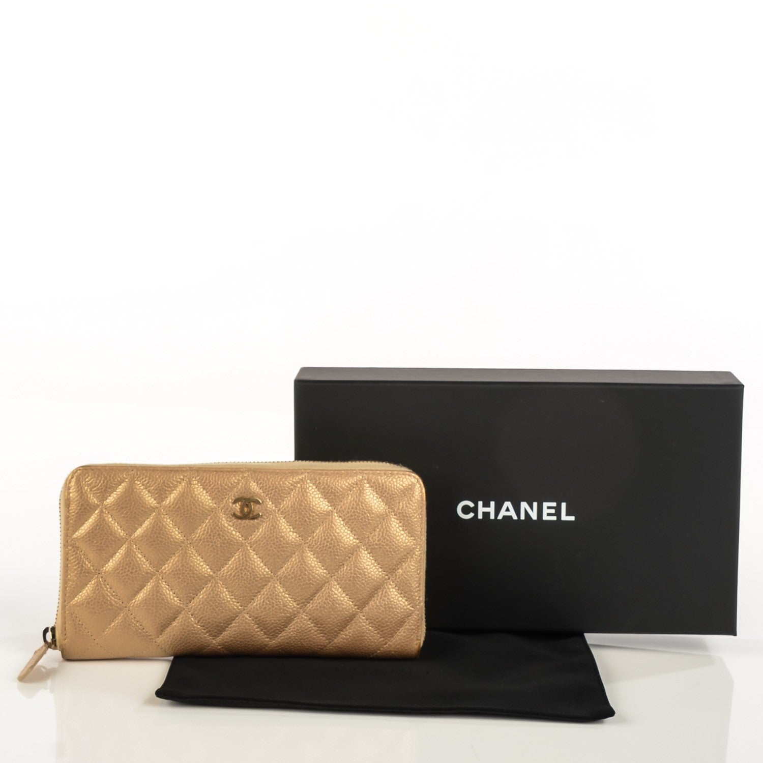 Chanel Pearly Caviar Quilted Large Gusset Zip Around Wallet Gold 5 of 9
