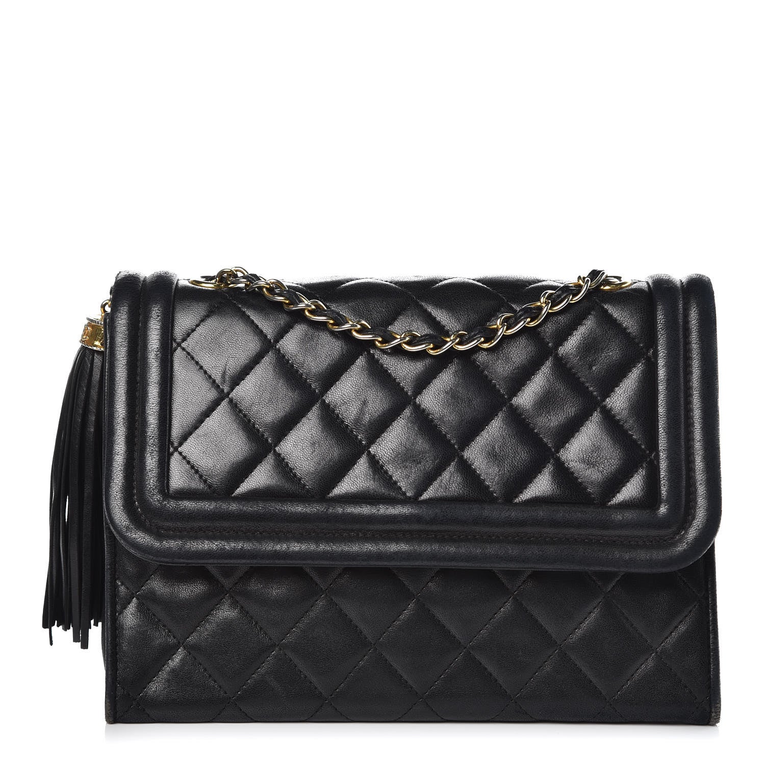 Chanel Lambskin Quilted Tassel Shoulder Flap Bag Black 1 of 15