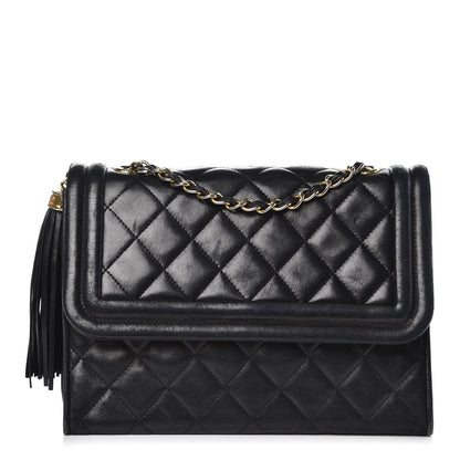 Chanel Lambskin Quilted Tassel Shoulder Flap Bag Black 1 of 15
