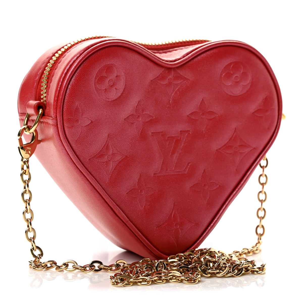 Lambskin Embossed Monogram Fall In Love Sac Coeur Heart Chain Bag Lipstick Red