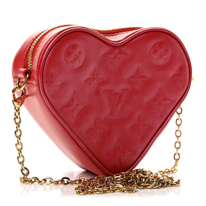 Louis Vuitton Lambskin Embossed Monogram Fall In Love Sac Coeur Heart Chain Bag Lipstick Red 3 of 10