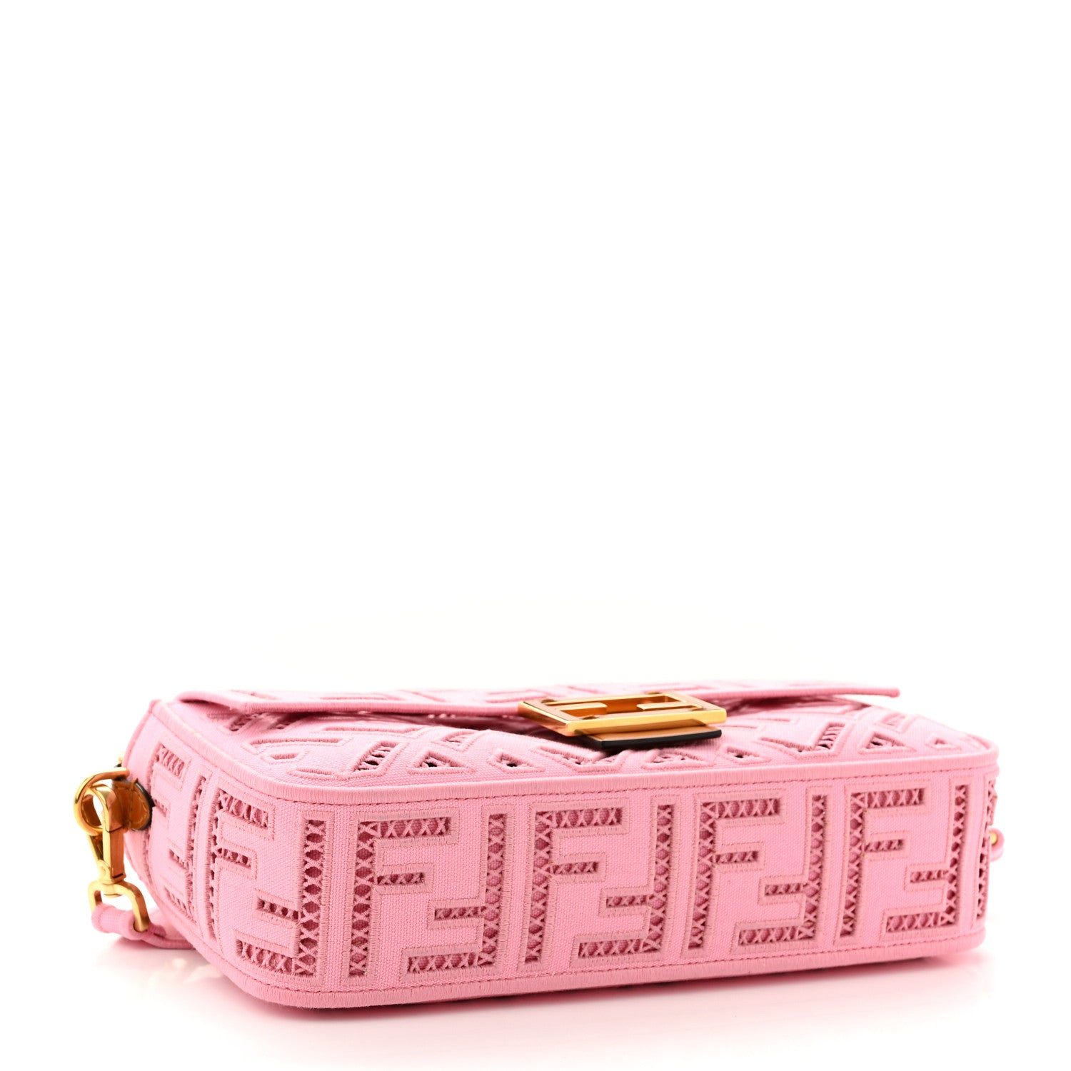 Fendi Canvas Cuoio Agata FF Ajour Embroidered Baguette Ciclamino Cuoio 4 of 9