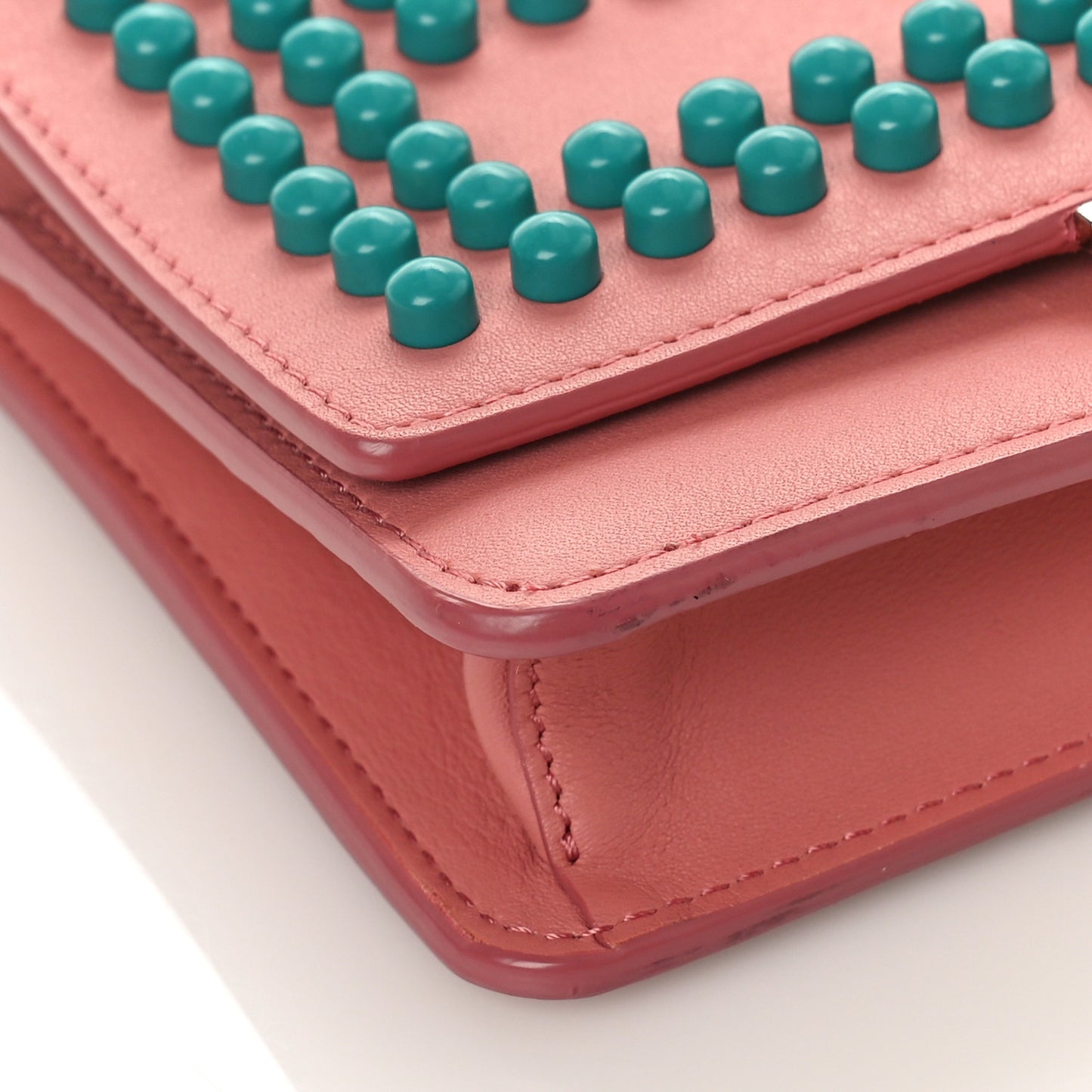 Vitello Studded Tube Wallet on Chain Pink