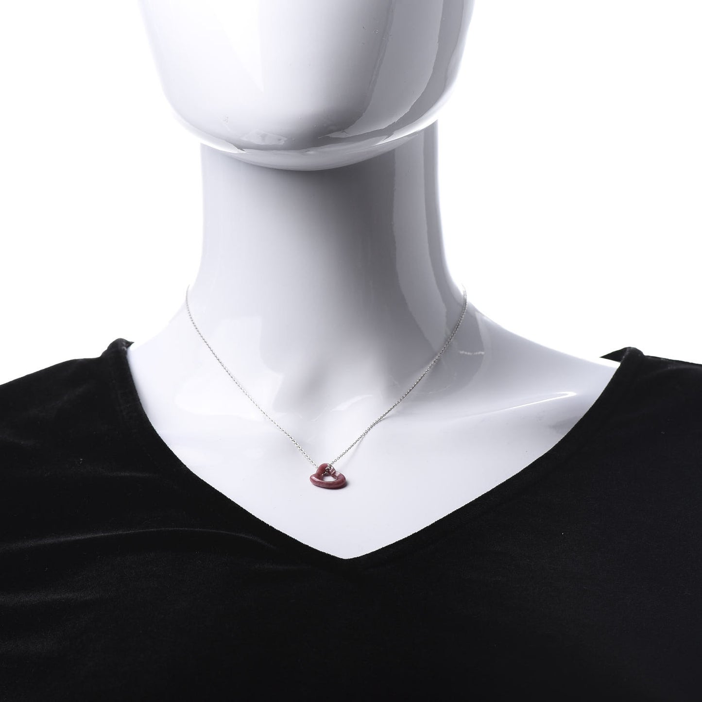 Sterling Silver Rhodonite Elsa Peretti Open Heart Pendant Necklace