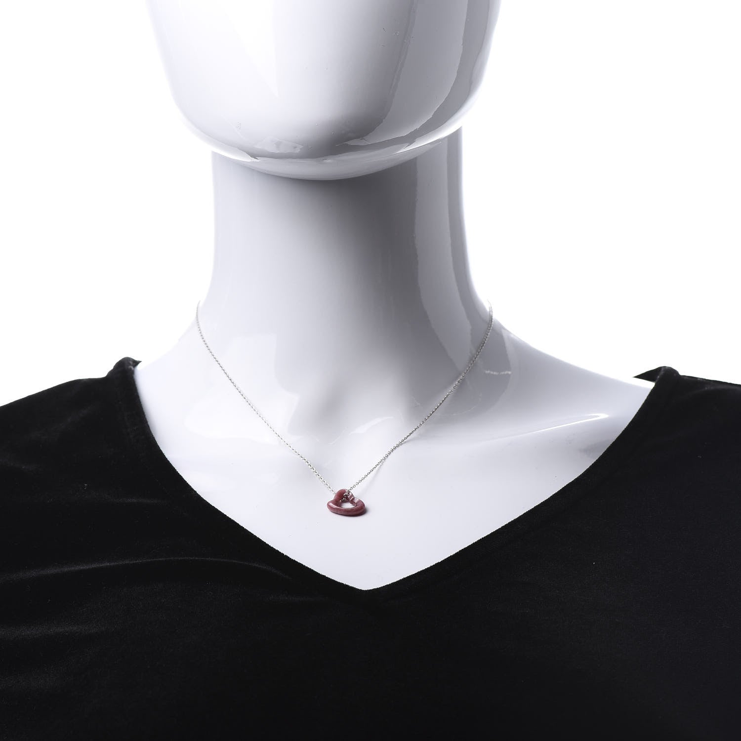 Tiffany Sterling Silver Rhodonite Elsa Peretti Open Heart Pendant Necklace 2 of 8