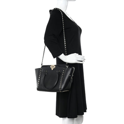 Valentino Garavani Vitello Small Rockstud Double Handle Tote Black 2 of 9