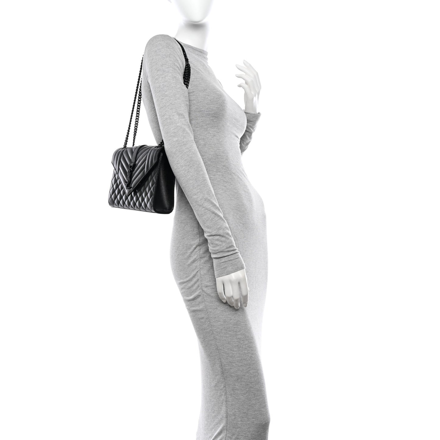 Grain De Poudre Textured Mixed Matelasse Triquilt Medium Monogram Monochrome Satchel Black