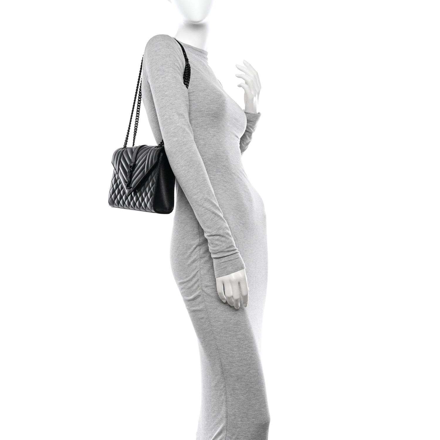 Saint Laurent Grain De Poudre Textured Mixed Matelasse Triquilt Medium Monogram Monochrome Satchel Black 2 of 12