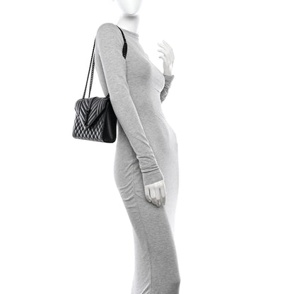 Saint Laurent Grain De Poudre Textured Mixed Matelasse Triquilt Medium Monogram Monochrome Satchel Black 2 of 12