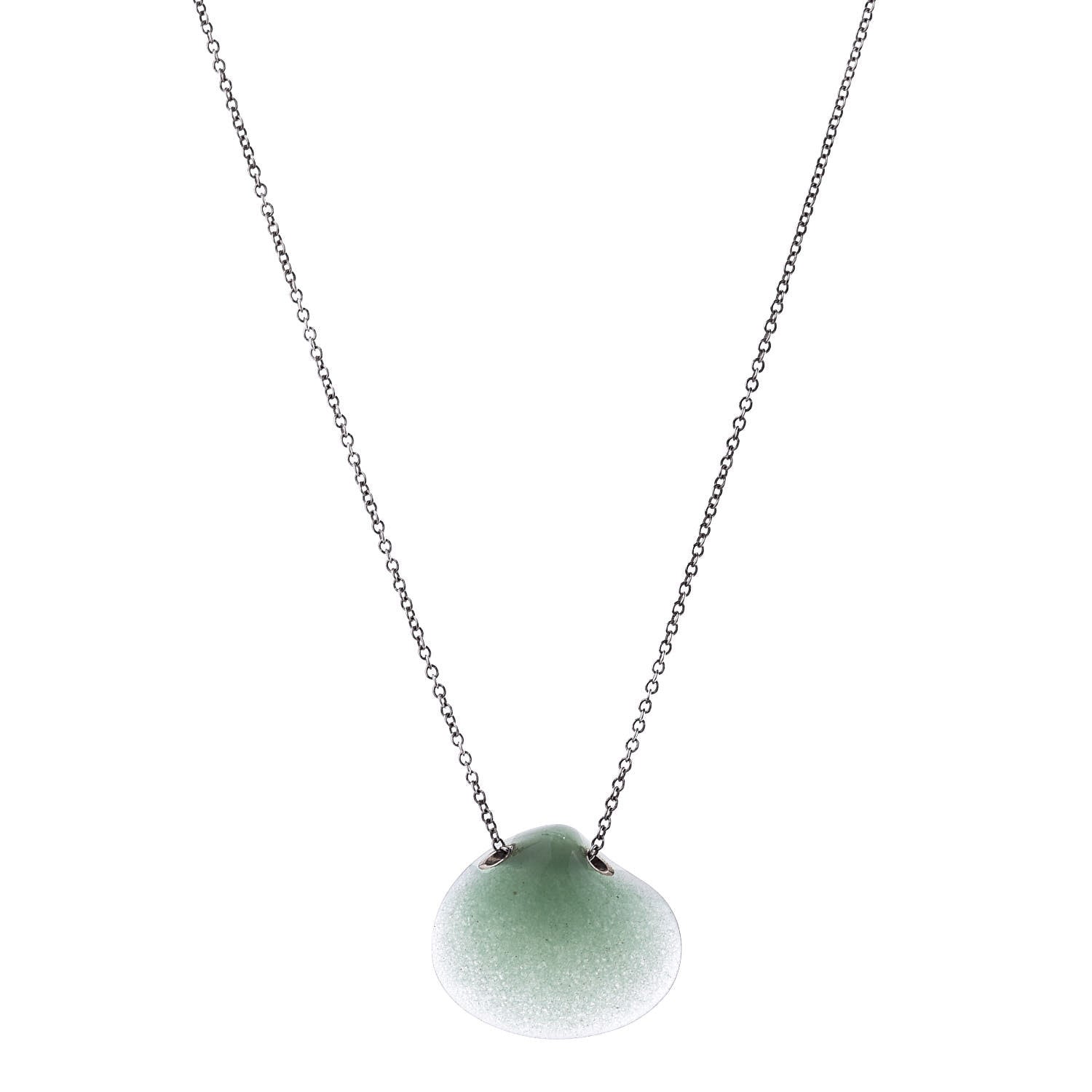 Tiffany Sterling Silver Green Aventurine Elsa Peretti Cat Island Isle Shell Pendant Necklace 1 of 8