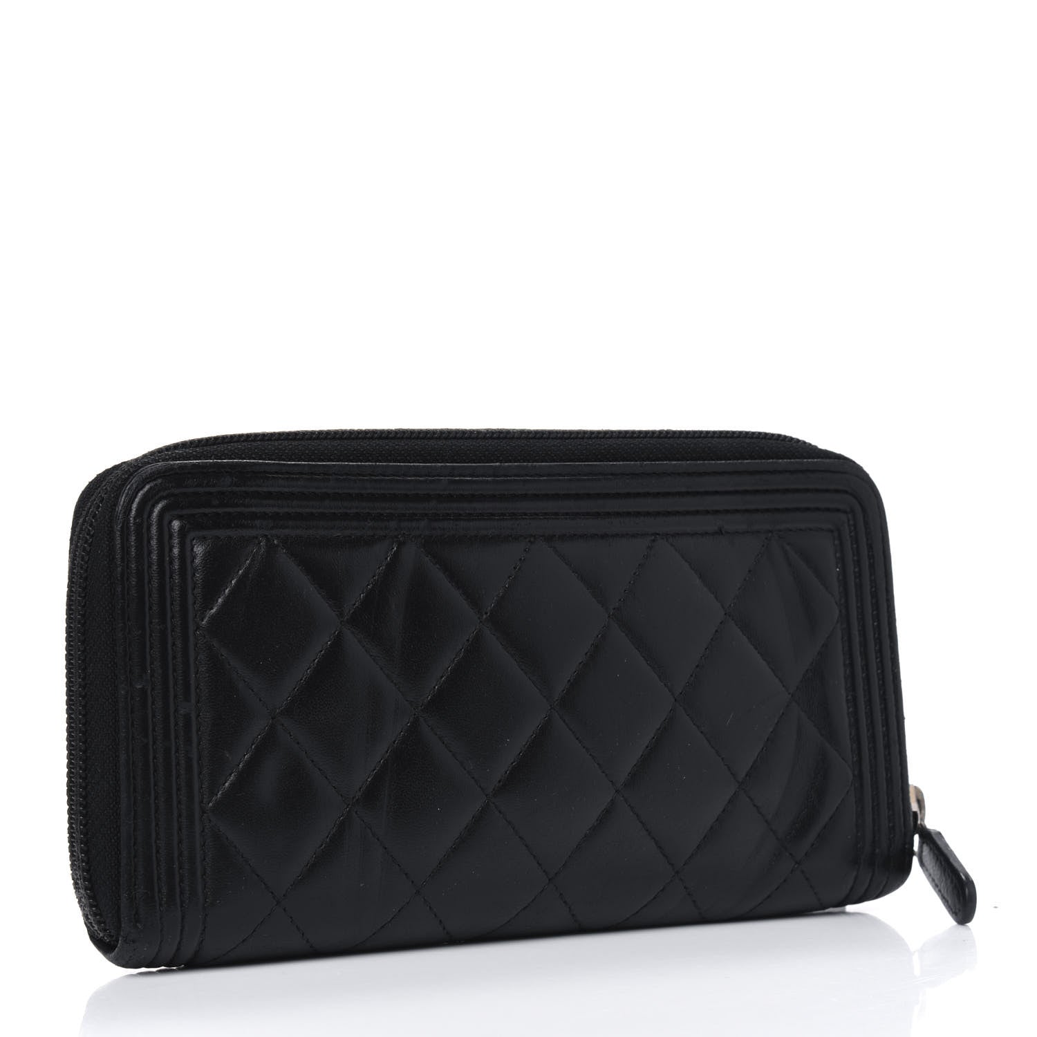 Chanel Lambskin Quilted Boy Zip Around Wallet Black 2 of 7
