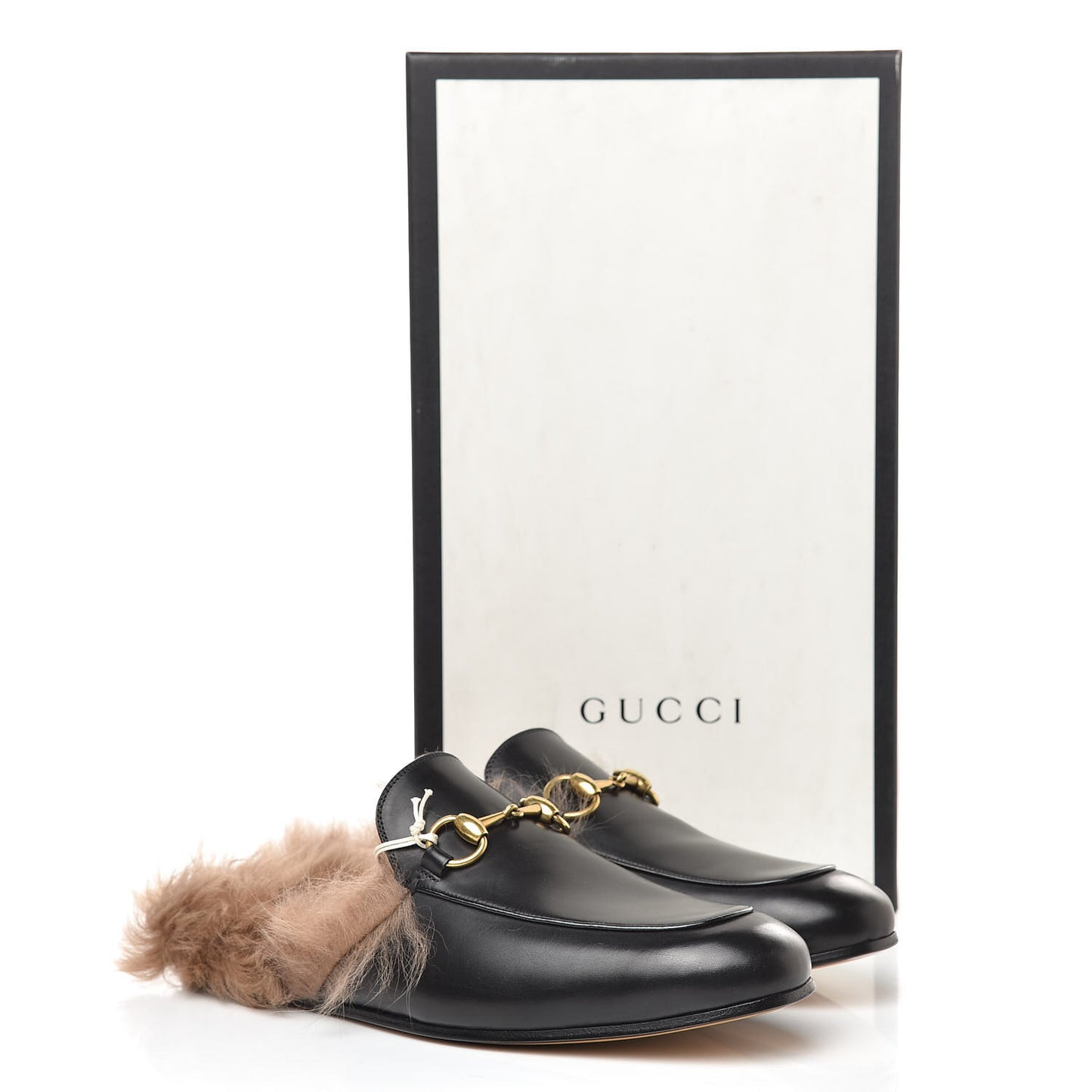 Calfskin Fur Mens Princetown Slippers 6 Black
