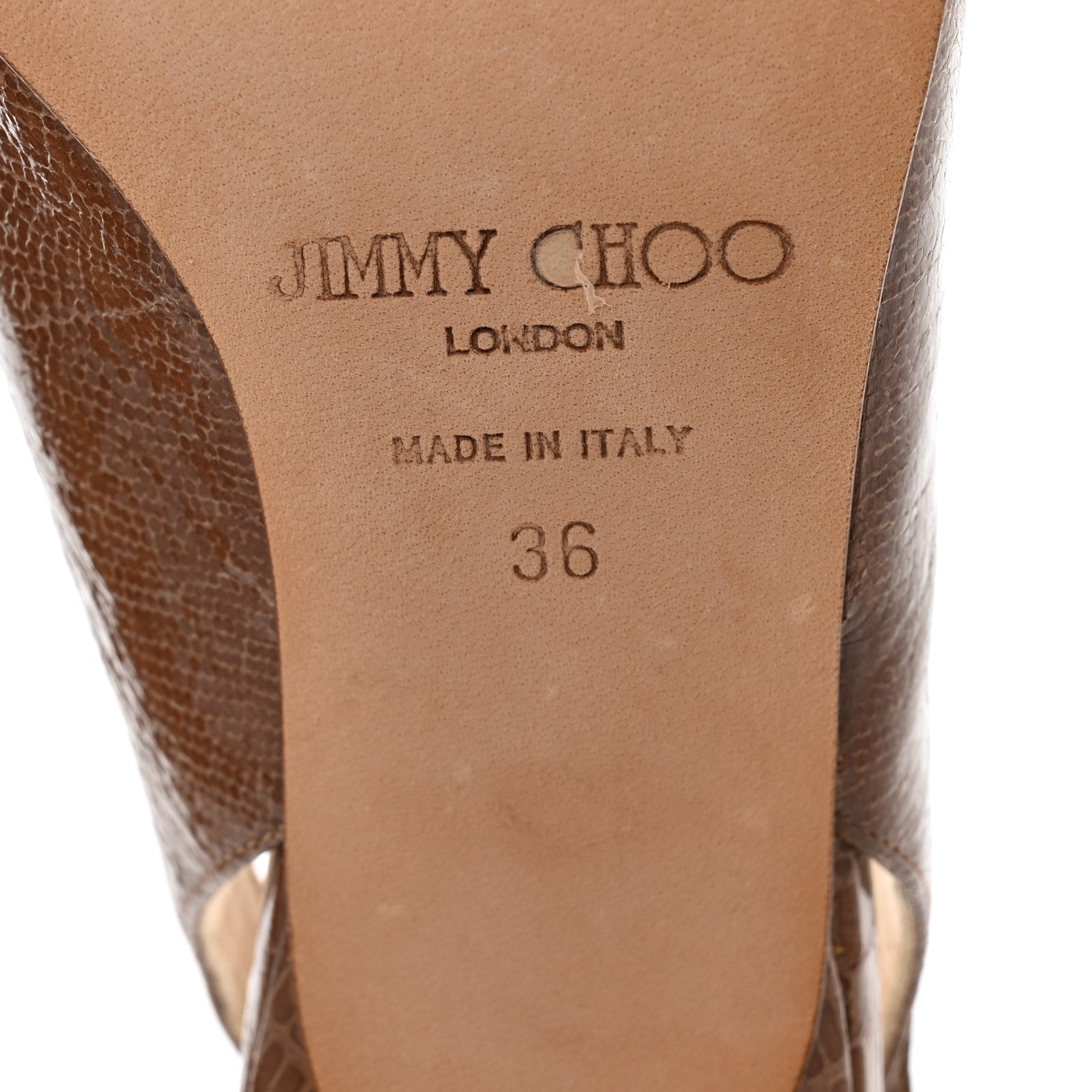 Jimmy Choo Calfskin Lizard Embossed Peep Toe Slingback Pumps 36 Brown 6 of 8