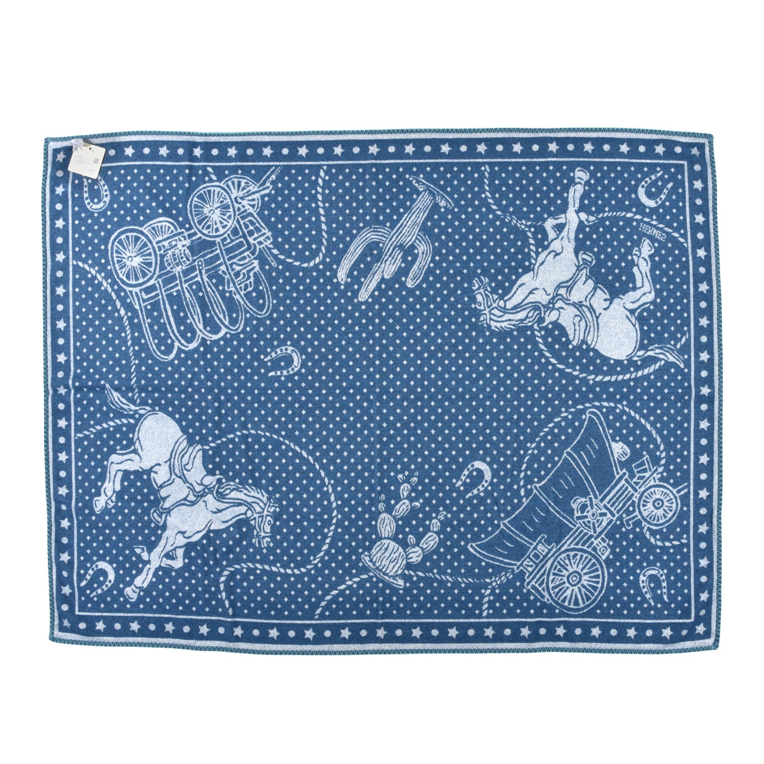 Hermes Wool Cashmere Western And Company Blanket Cobalt 2 of 4