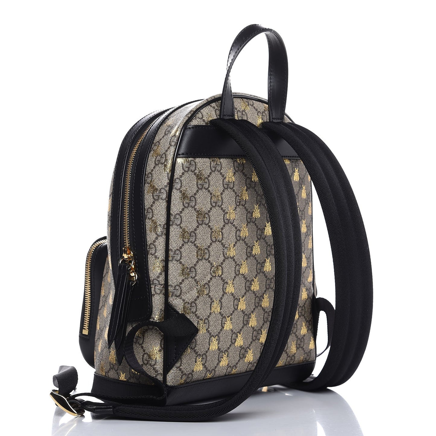 GG Supreme Monogram Bees Print Small Day Backpack Beige Oro Black