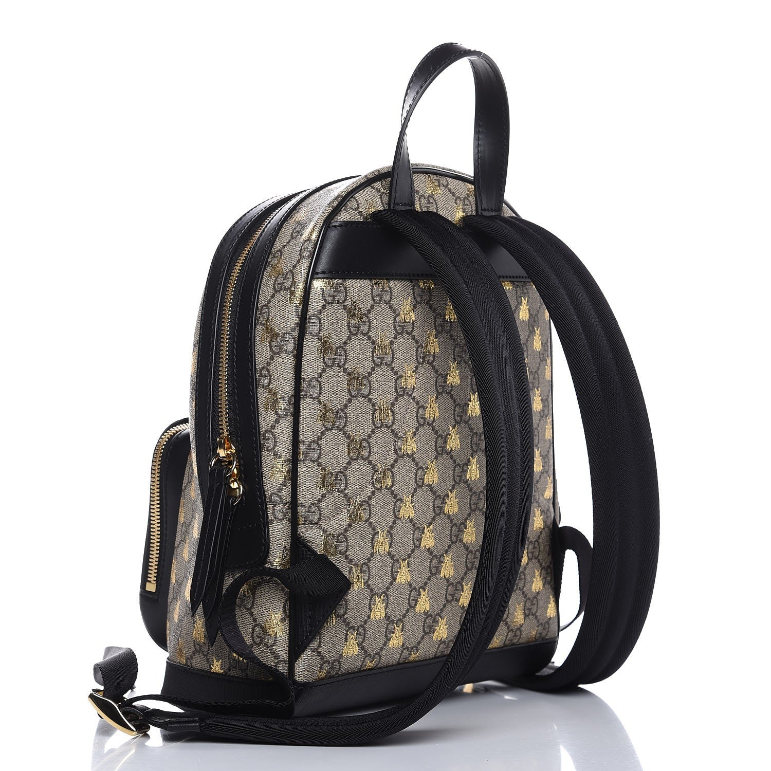 Gucci GG Supreme Monogram Bees Print Small Day Backpack Beige Oro Black 3 of 8