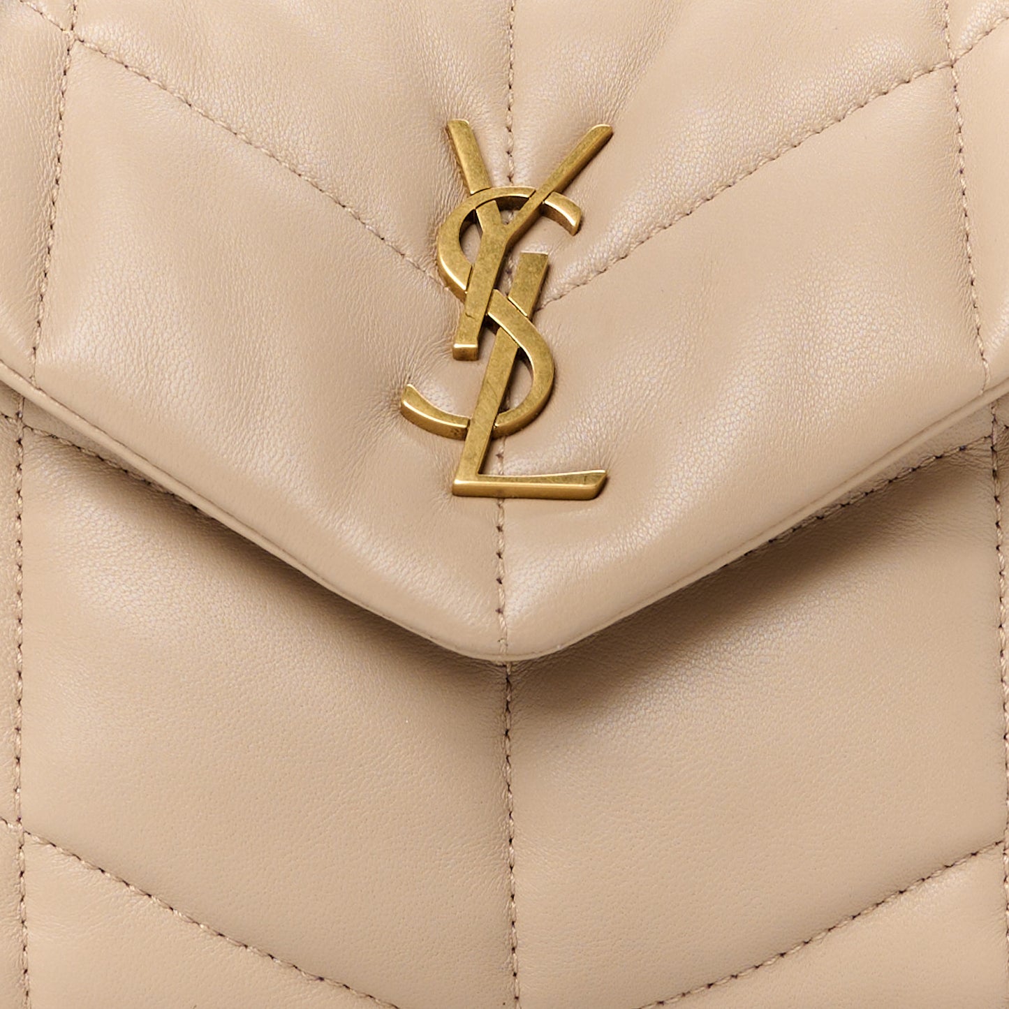 Lambskin Quilted Toy Loulou Puffer Monogram Chain Satchel Dark Beige