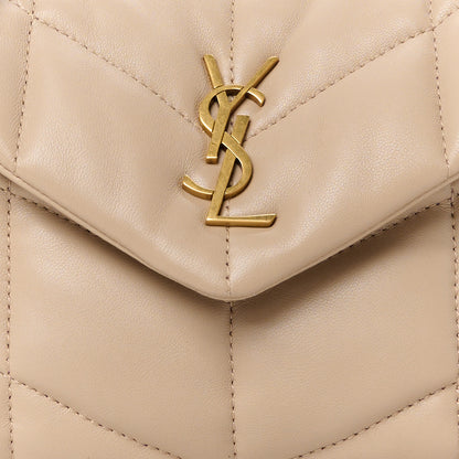 Saint Laurent Lambskin Quilted Toy Loulou Puffer Monogram Chain Satchel Dark Beige 9 of 12