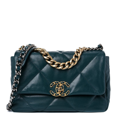 Chanel Goatskin Quilted Medium Chanel 19 Flap Dark Blue 1 of 12