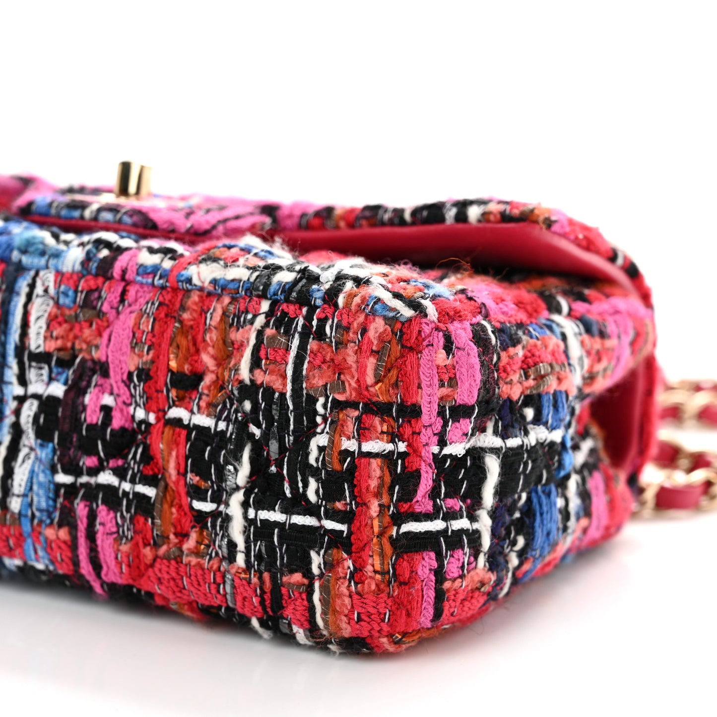 Tweed Quilted Mini Rectangular Flap Red Pink Black