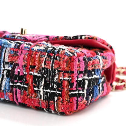 Chanel Tweed Quilted Mini Rectangular Flap Red Pink Black 10 of 10