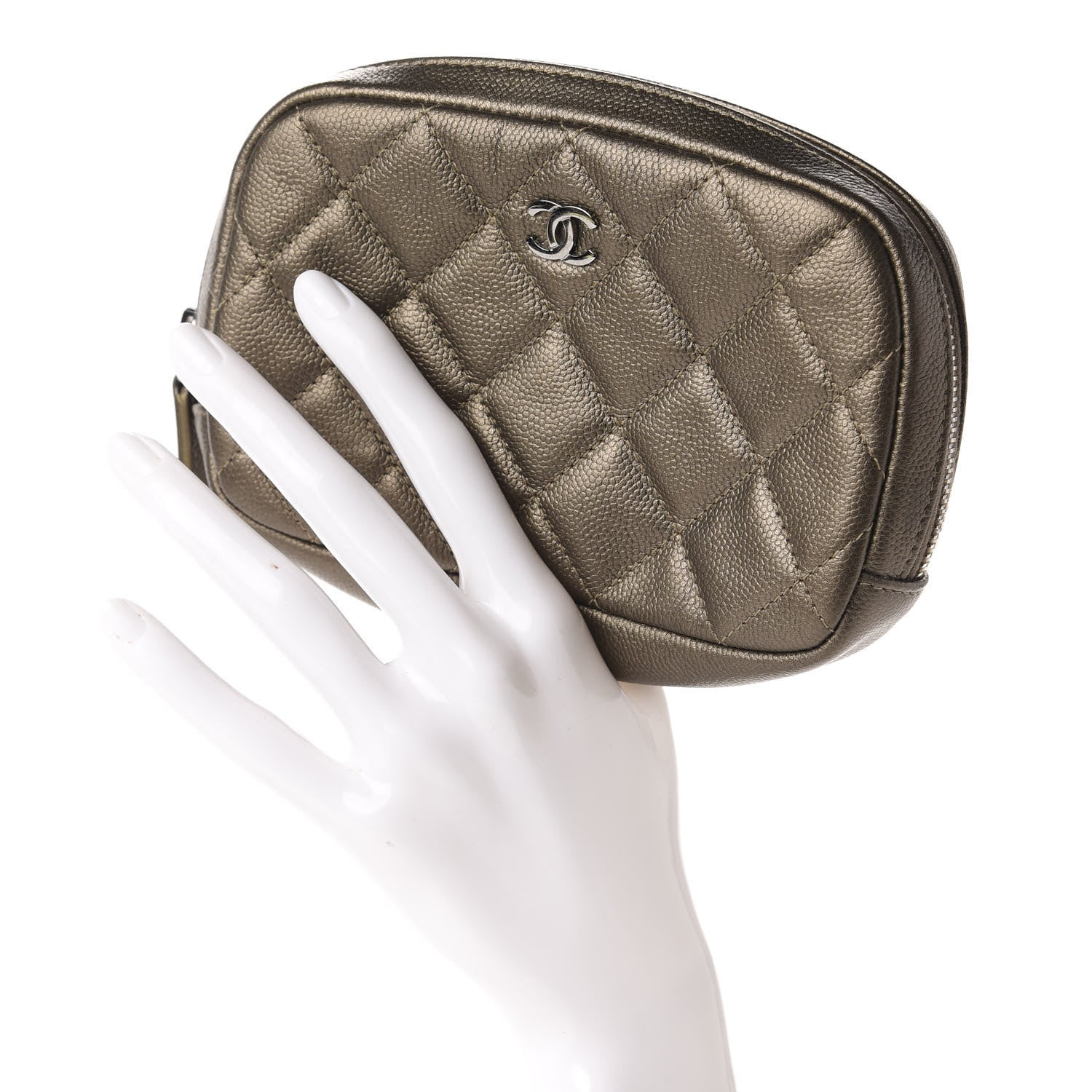 Chanel Metallic Caviar Quilted Small Curvy Pouch Cosmetic Case Bronze 2 of 7