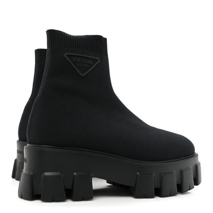 Prada Knit Rubber Triangle Logo Monolith 55mm Ankle Boots 37 Black 5 of 10