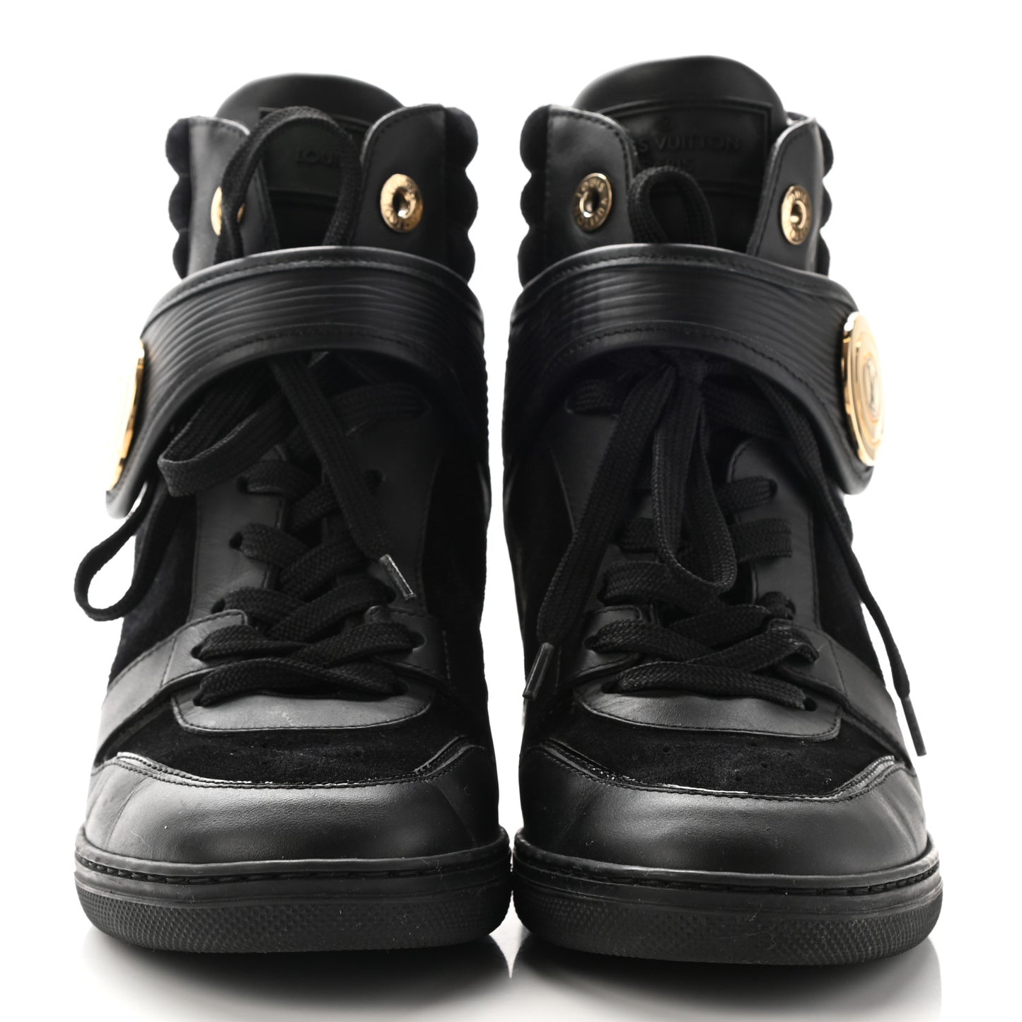 Epi Suede Postmark Wedge Sneakers 37 Black