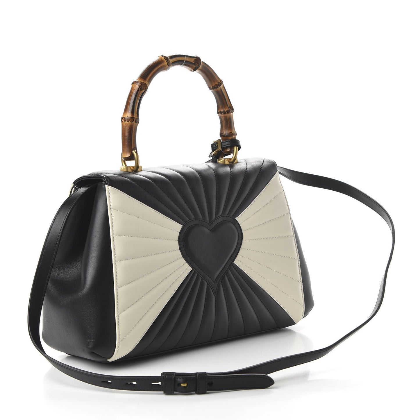 Calfskin Bamboo Trapuntata Queen Margaret Top Handle Bag Mystic White Black